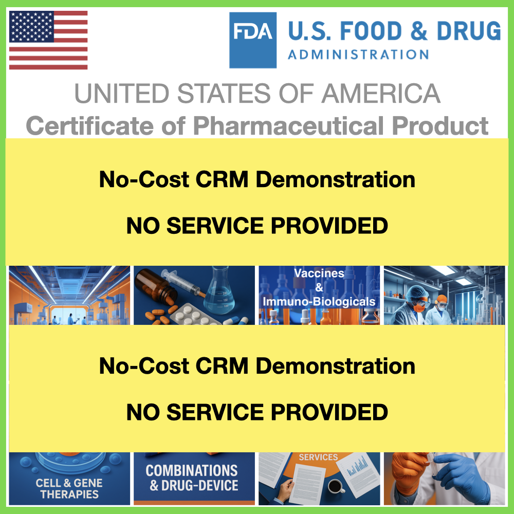 No cost crm demonstration | no service provided | us fda cpp.001