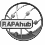 Rapahub logo 2023 grey scale glass 3:4 transparent